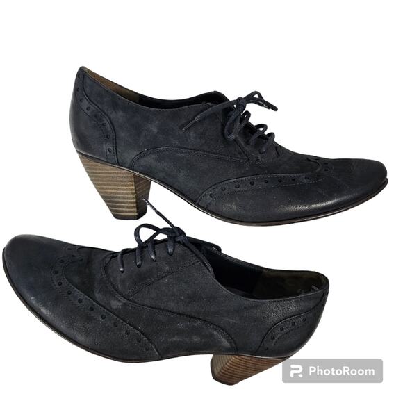 Paul Green Kelsey Black Nubuck Wingtip Lace-up Oxford Stacked Heel W 6.5 - Picture 1 of 11